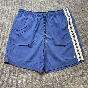 Nautica Mens Blue Swim Trunks XXL White Stripe Drawstring Quick Dry Board Shorts